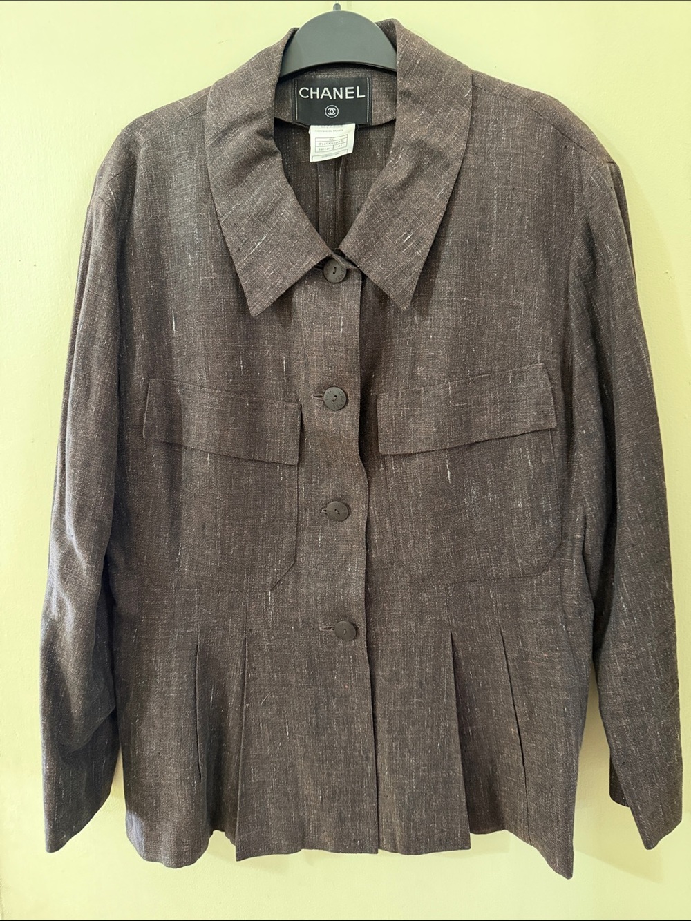 CHANEL Brown Linen Button Front Jacket Cruise 2000